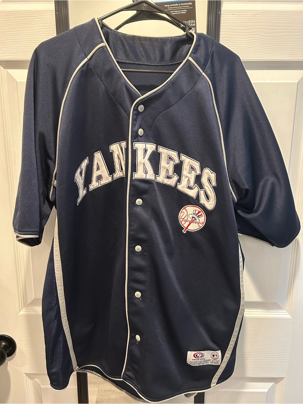 Navy Yankees Button-Up Baseball Jersey with Contrast Piping